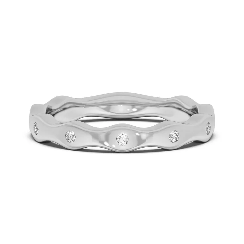 Obrączka Ślubna Bezel Set Curved Laboratoryjny Diament 585 Białe Złoto (14K)