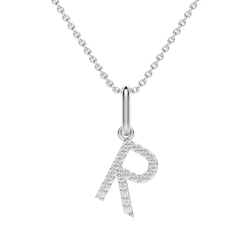 Wisiorek Litera "R" Laboratoryjny Diament 585 Białe Złoto (14K)
