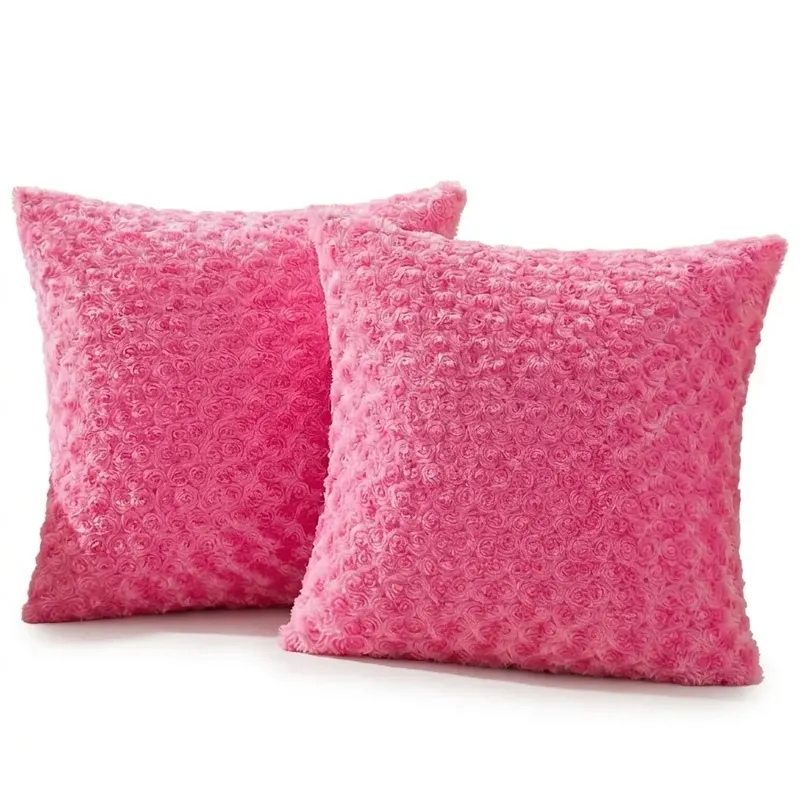 Komplet 2 Poszewek Dekoracyjnych Pluszowych Miękkich Fuksja Różowa 45x45 cm