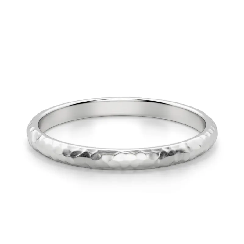 Hammered Comfort Męska Obrączka Ślubna 2 MM 585 Białe Złoto (14K)