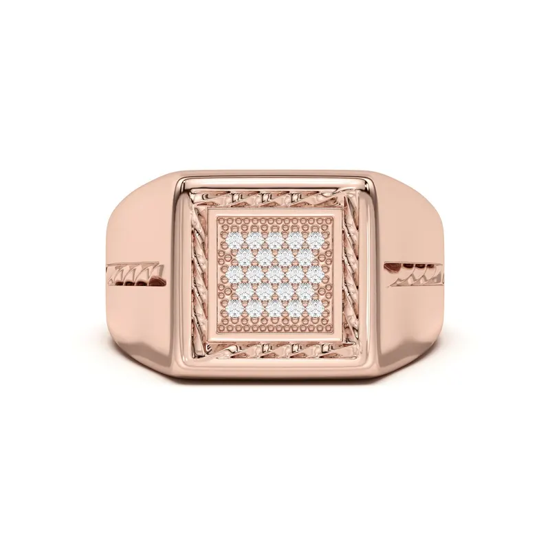 Męski Pierścionek Kwadratowy Rope Effect Comfort Fit Laboratoryjny Diament 585 Różowe Złoto (14K)