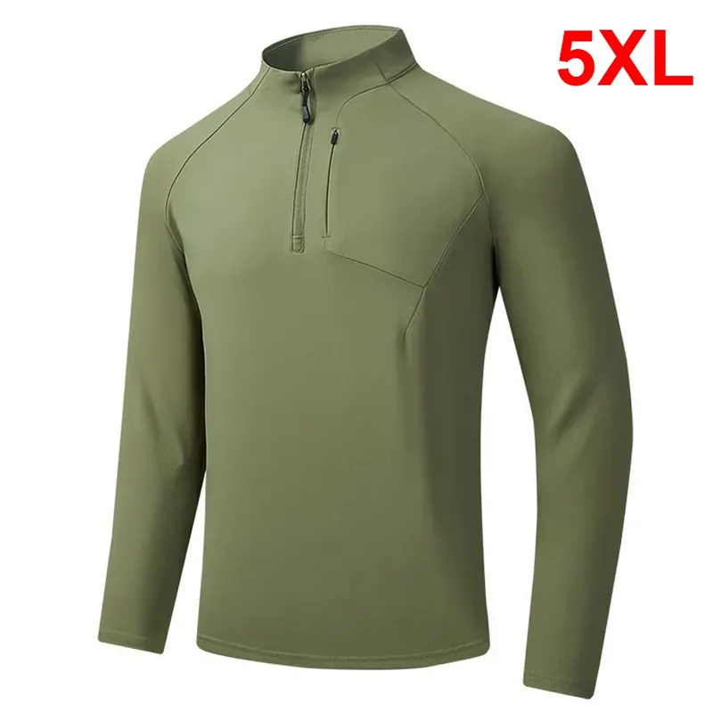 Spring Autumn Long Sleeve T-shirt Men Running T-shirts Plus Size 5XL Fashion Casual Solid Color Stand Collar Tees