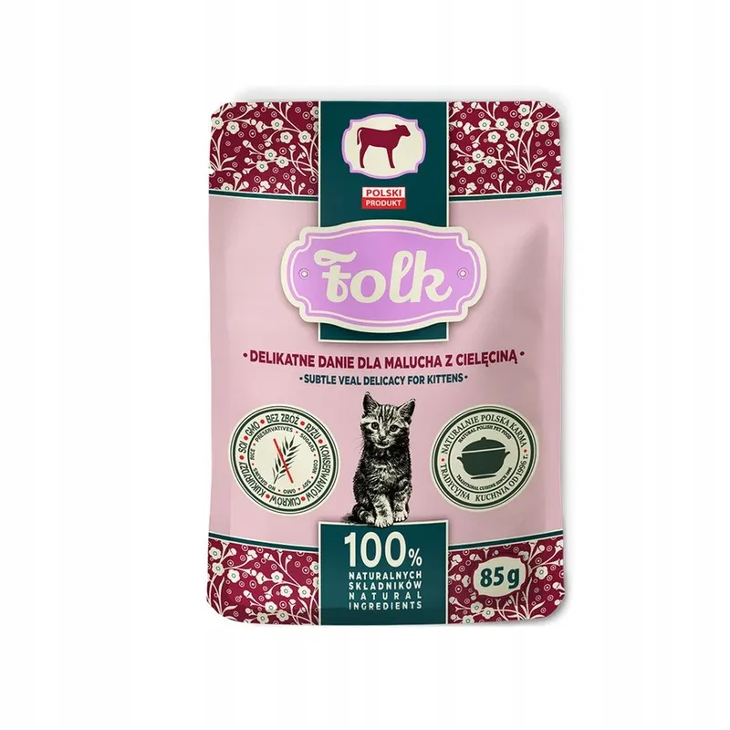 FOLK Kitten Delikatne danie dla malucha z cielęciną mono - mokra karma dla kota - 85g