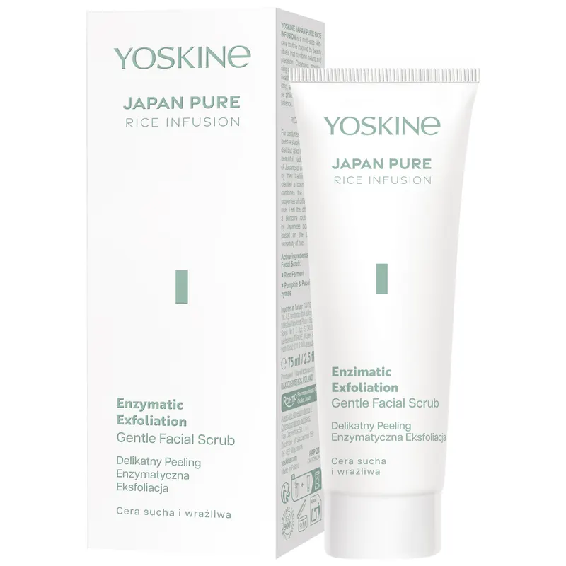 Yoskine Japan Pure Rice Infusion delikatny peeling enzymatyczny z papainą, fermentem ryżowym, fermentem dyniowym i masłem shea 75 ml