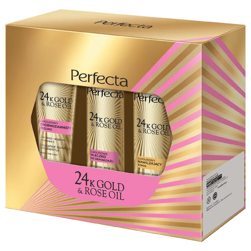 Zestaw Perfecta 24K Gold & Rose Oil Peeling 75 ml + Mleczko do demakijażu 200 ml + Tonik 200 ml