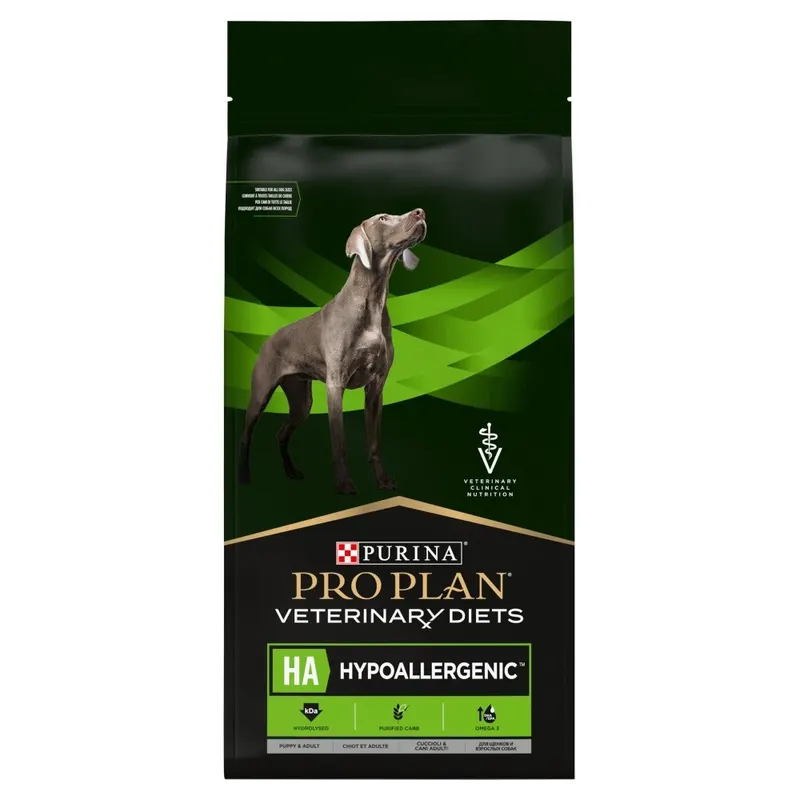 PURINA Pro Plan Veterinary Diets Canine HA Hypoallergenic – sucha karma dla psów z alergiami pokarmowymi. Wspiera trawienie, skórę i dietę eliminacyjną.