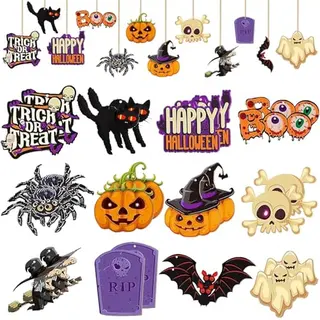 24 ozdoby choinkowe na Halloween do powieszenia – dynie, czaszki, nietoperze, czarownice – ozdoby drewniane