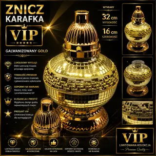 Znicz Karafka VIP Galwanizowany 32 cm Lustrzana Mozaika Premium ZŁOTO