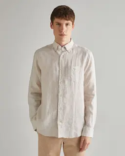 Gant Koszula Męska W Paski Z Długim Rękawem Regular Fit Beżowa