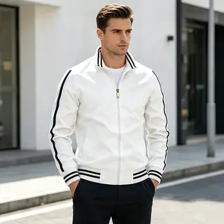Striped Stand‑collar Sports Jacket Men Clothing Tees Women Tops Zipper‑Up Track Jacket Casual Side Pocket Windproof Outerwear