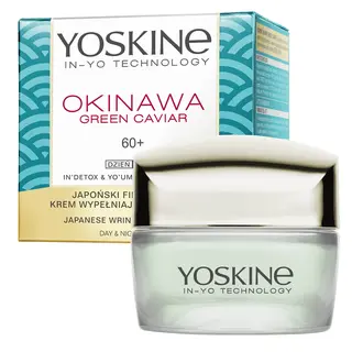 Yoskine Okinawa Green Caviar krem do twarzy na dzień i noc 60+ z zielonym kawiorem, korzeniem cykorii, peptydami i olejem Tsubaki 50 ml