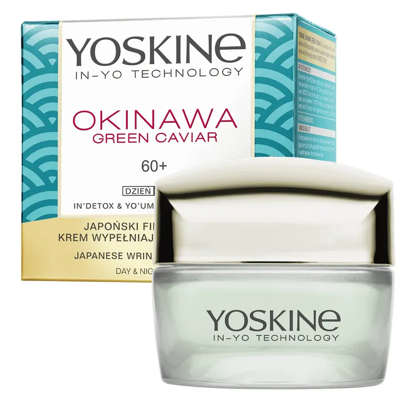 Yoskine Okinawa Green Caviar krem do twarzy na dzień i noc 60+ z zielonym kawiorem, korzeniem cykorii, peptydami i olejem Tsubaki 50 ml