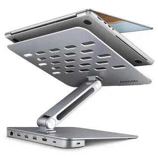 AXAGON HMC-STND Aluminiowy stojak na laptopa 10"-17,3" z hubem USB-C 7w1, regulowany, 5Gbps, 3x USB-A, HDMI 4K/60Hz, LAN 1Gbps, PD 100W, kabel 60 cm
