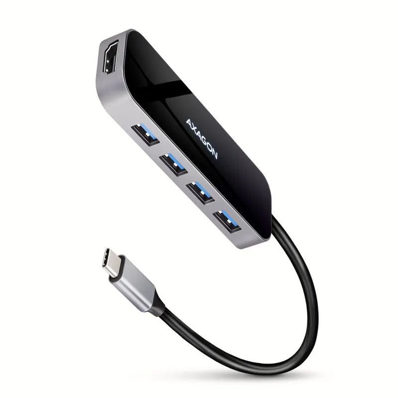 AXAGON HMC-6H4A Wieloportowy hub USB-C 6w1, 5Gbps, 4x USB-A, HDMI 4K/30Hz, PD 100W, kabel 20 cm