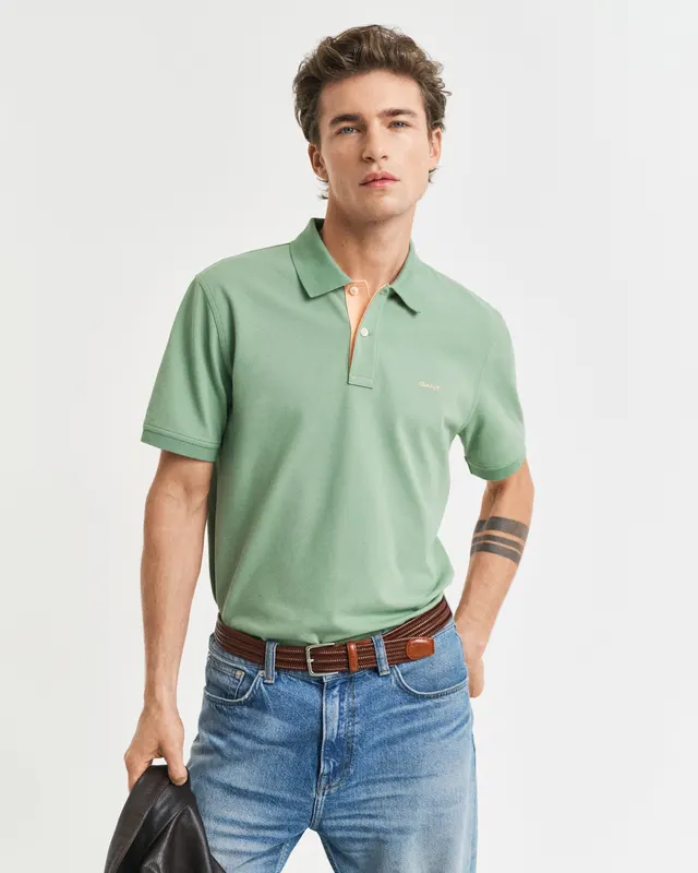 Gant Koszulka Polo Męska Z Krótkim Rękawem Regular Fit Zielona