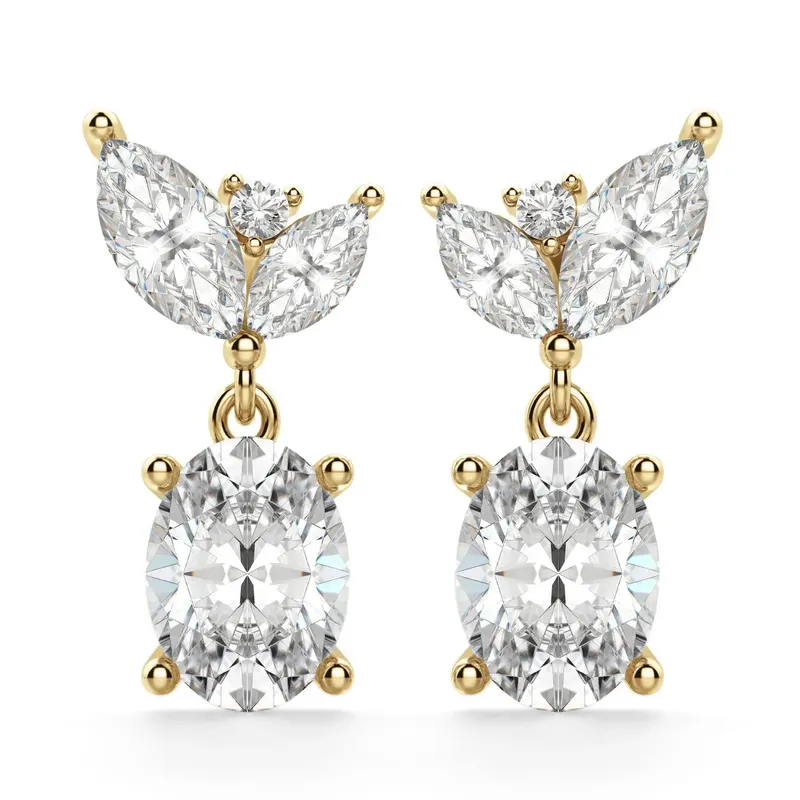 Camellia Owalne Kolczyki Wiszące 14K Żółte Złoto Laboratoryjny Diament