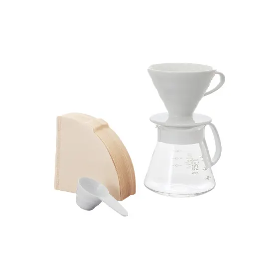 Zestaw Hario V60-02 Craft (dripper + dzbanek + filtry + miarka), biały