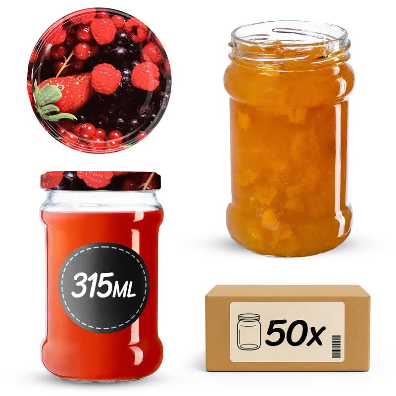 Słoiki na przetwory Seno 315ml 50szt fi 66 mm + wieczka "Owoce leśne"