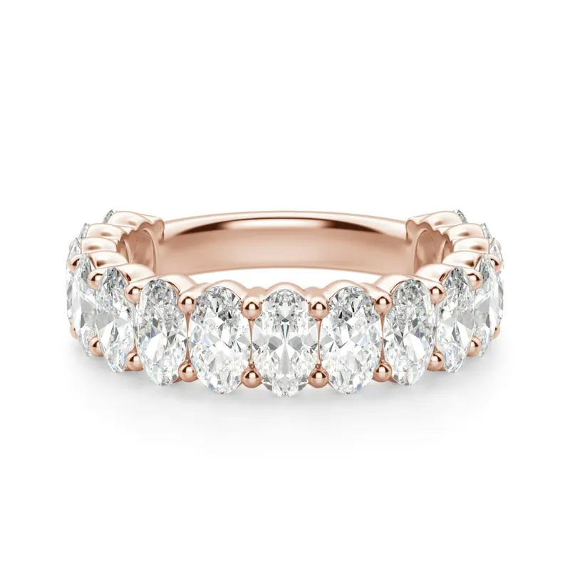 Obrączka Ślubna Half Eternity z Owalnymi Kamieniami 5x3 mm Laboratoryjny Diament 585 Różowe Złoto (14K)