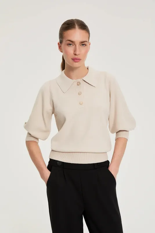 Sweter z krótkimi rękawami beżowy