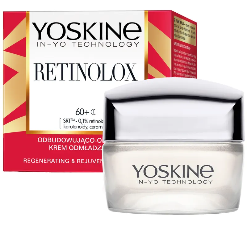Yoskine Retinolox odbudowująco-odżywczy krem odmładzający na noc 60+ z retinoidami 0,3%, ceramidami, peptydem i karotenoidami 50 ml