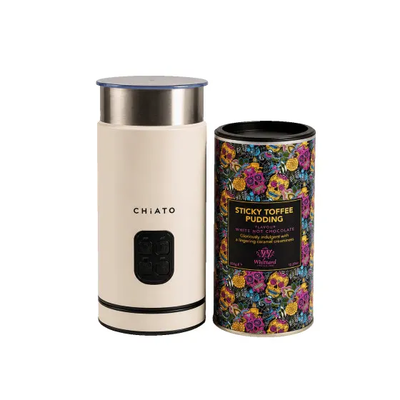 Zestaw spieniacza do mleka CHiATO milkPLAY White i gorącej czekolady Whittard of Chelsea Sticky Toffee Pudding