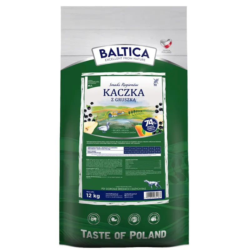 BALTICA Smaki regionów Kaczka z gruszką M/L - sucha karma dla psa - 12kg