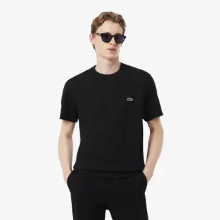 Lacoste T-Shirt Z Grubej Piki Bawełnianej I Lnianej Męskie Czarny
