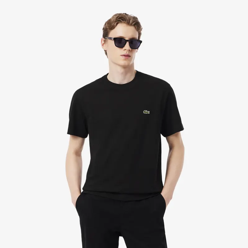 Lacoste T-Shirt Z Grubej Piki Bawełnianej I Lnianej Męskie Czarny