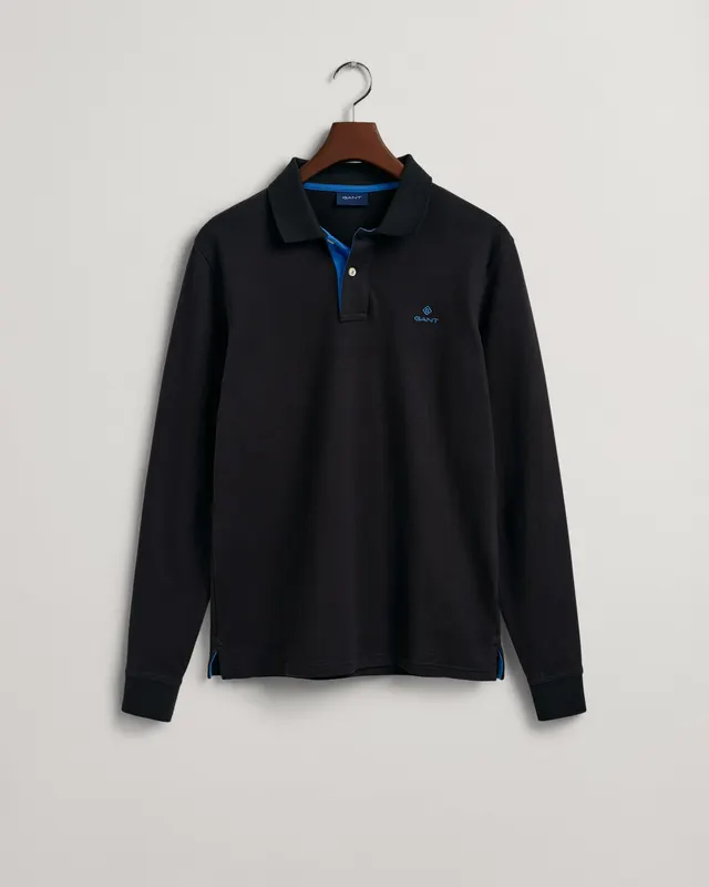 Gant Koszulka Polo Męska Z Długim Rękawem Regular Fit Czarna