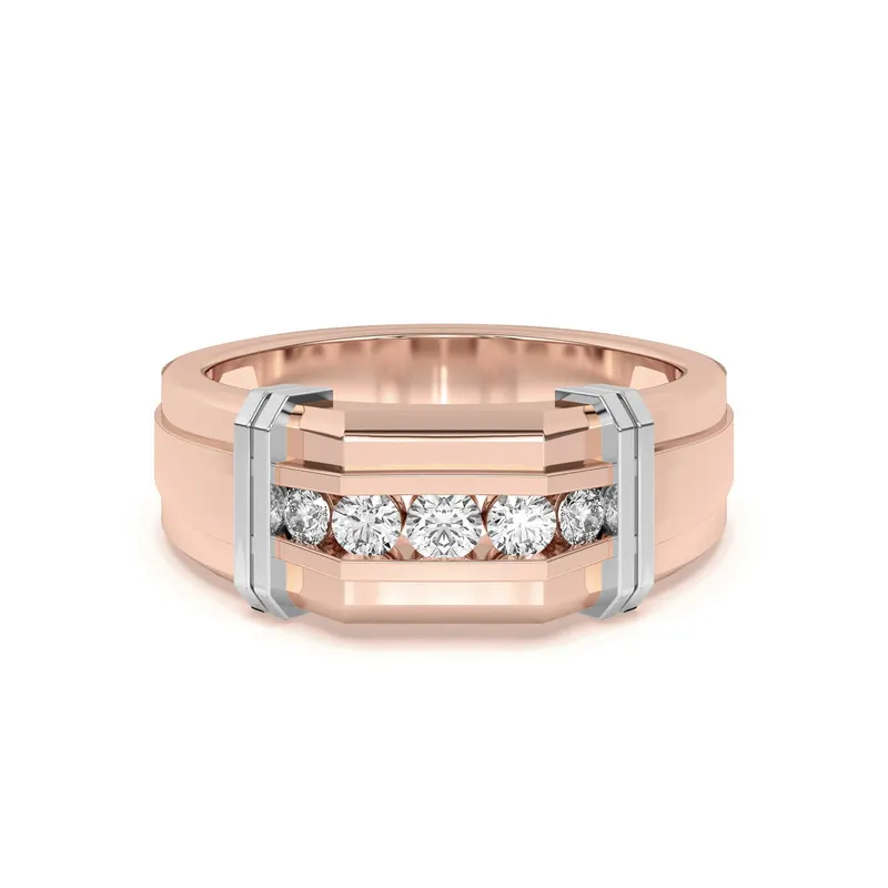 Męska Obrączka Ślubna Emerson Channel Set 5 Kamieni Duo Tone Laboratoryjny Diament 585 Różowe Złoto (14K)