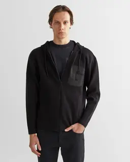 Gant Sweter Rozpinany Męski Z Nadrukiem Z Kapturem Regular Fit Czarny