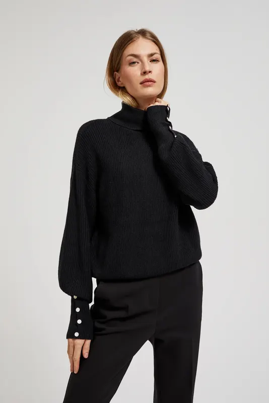 Sweter z golfem i bufiastymi rękawami czarny