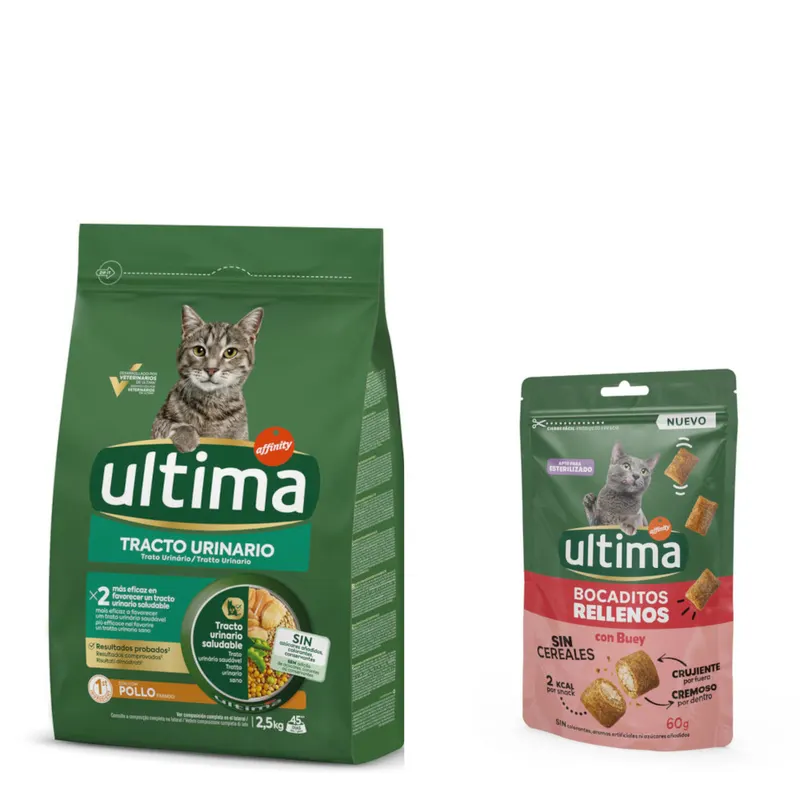Ultima: karma sucha, 2,5 kg + Snacks nadziewane kawałeczki z wołowiną, 60 g gratis! - Urinary Tract, kurczak