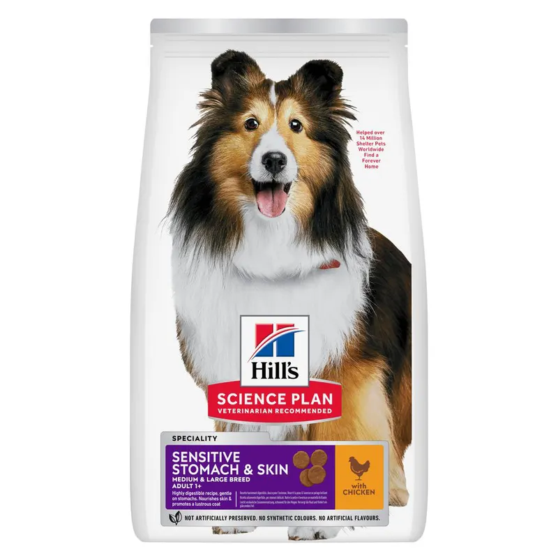 Hill's Science Plan Sensitive Stomach & Skin Adult 1+ Medium, kurczak - 14 kg
