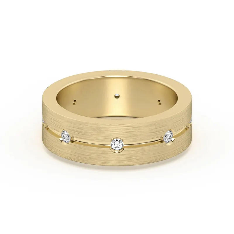 Flat Accented Channel Męska Obrączka Ślubna Laboratoryjny Diament 585 Żółte Złoto (14K)