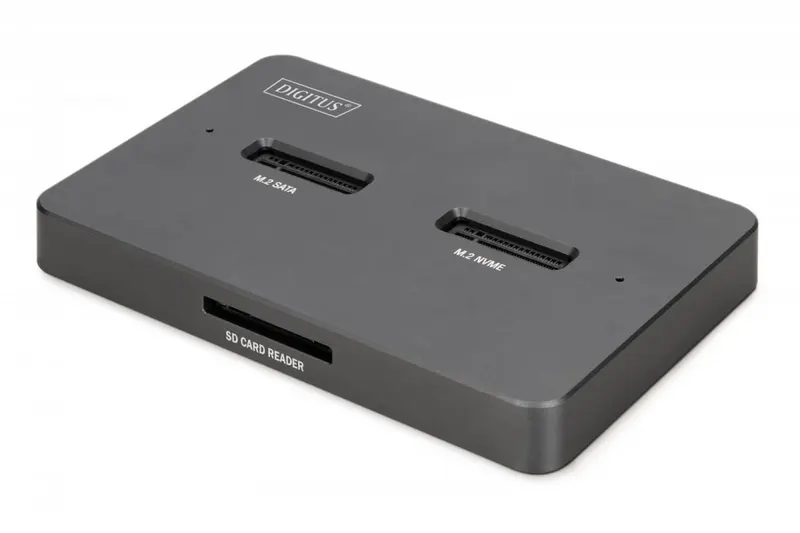 Digitus Stacja dokująca dysków | USB-C 3.2 Gen2 10Gbps | SSD M.2 NVMe + SATA (max. 2x 4TB) | Czytnik kart SD-Express 7.1 (max. 2TB) | Czarna