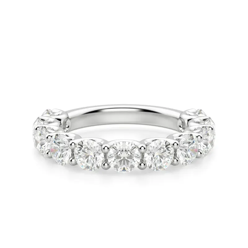 Obrączka Ślubna Half Eternity Scallop Set z Okrągłymi Kamieniami 4.00 mm Laboratoryjny Diament 585 Białe Złoto (14K)