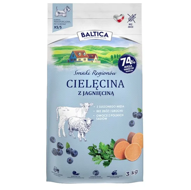 BALTICA Smaki regionów Cielęcina z jagnięciną XS/S - sucha karma dla psa - 3kg
