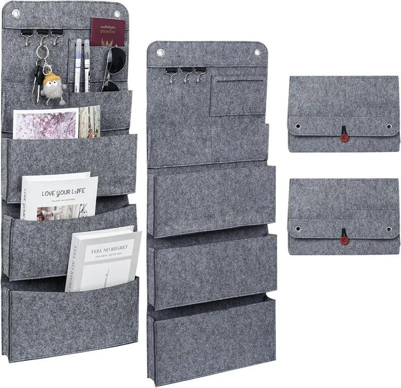 Organizer wiszący na drzwi 80x32x5 cm szary filc 6 przegródek 2 szt