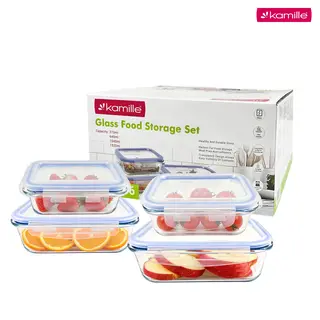 4 x LUNCHBOX SZKLANE POJEMNIKI NA ŻYWNOŚĆ ŻAROODPORNE ZESTAW KM-9106