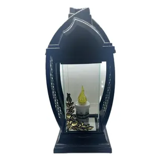 Duży Ekskluzywny Znicz na Grób Czarna Kapliczka Lampion Ażurowy Złota Róża