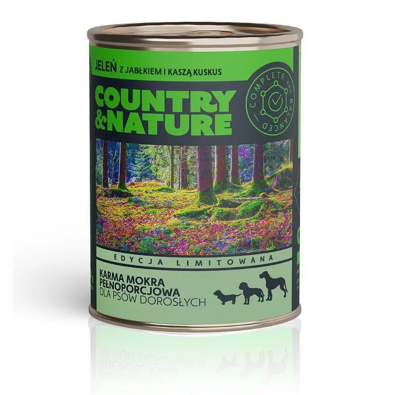COUNTRY&NATURE Jeleń z jabłkiem i kaszą kuskus Mono - mokra karma dla psa - 800g