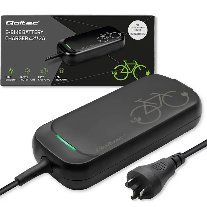 Qoltec Ładowarka Pro do roweru Bosch 36V | 42V | 2A | Bosch plug | wodoodporna + kabel zasilający