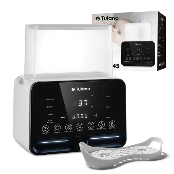 Podgrzewacz do butelek LCD PODWÓJNY Tulano STERYLIZATOR 7w1 Z LAMPKĄ