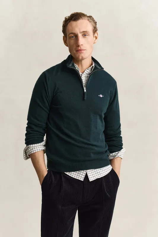 Gant Wełniany Sweter Męski Regular Fit Zielony