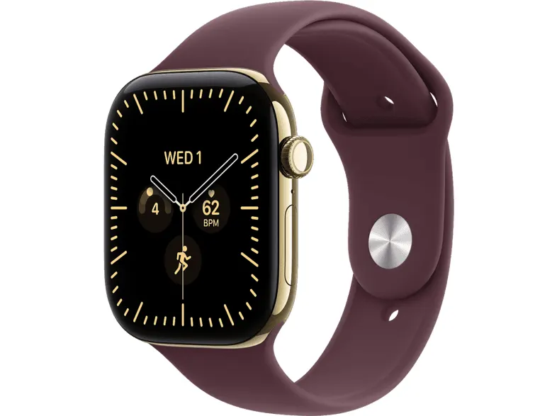 Smartwatch APPLE Watch Series 12 GPS + Cellular, koperta 42mm z tytanu w kolorze żywego złota, pasek sportowy bordowym - rozmiar M/L MJGK4MP/A
