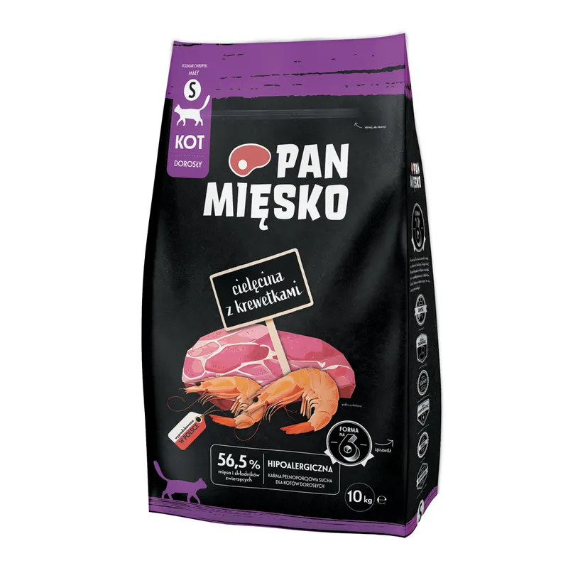 PAN MIĘSKO Cielęcina z krewetkami S - sucha karma dla kota - 10kg