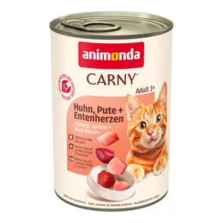 animonda Carny Adult, 6 x 400 g - Kurczak i indyk z sercami kaczymi