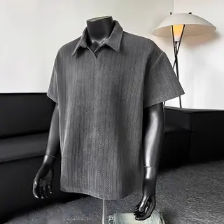 Lapel Youth 2026 Large Size Gray Pattern Jacquard Polo Collar Short-sleeved Trendy Men's Summer Shirt Handsome Half-sleeve